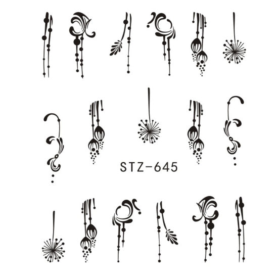 Black Flower Nail Art Stickers - STZ645 - easy - Trendences ~