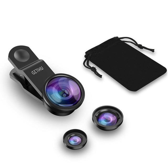 Universal 3 in 1 Wide Angle Macro Fisheye Camera Lens - Black no Packing - easy - Trendences ~