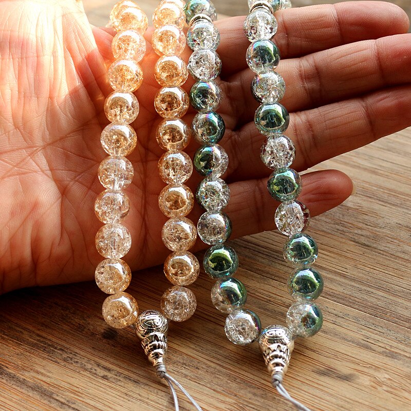 New 10mm Glass Bead 33 Prayer Beads Islamic Muslim Tasbih Allah Mohammed Rosary for women men - Trendfly