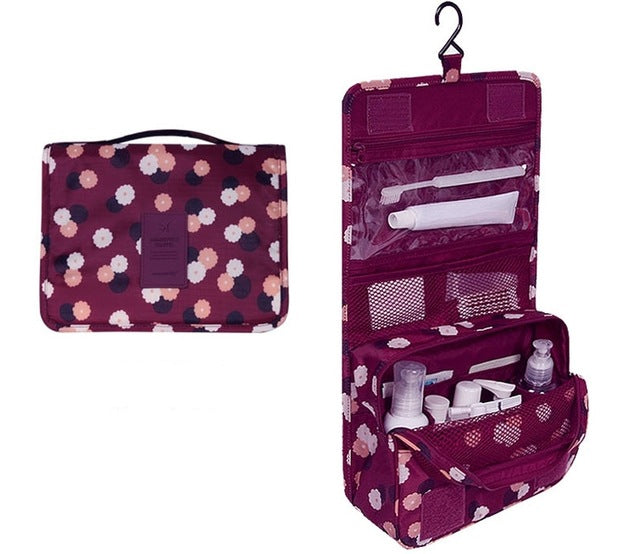 Travel-sized Cosmetics Bag - Burgundy Flowers - easy - Trendences ~