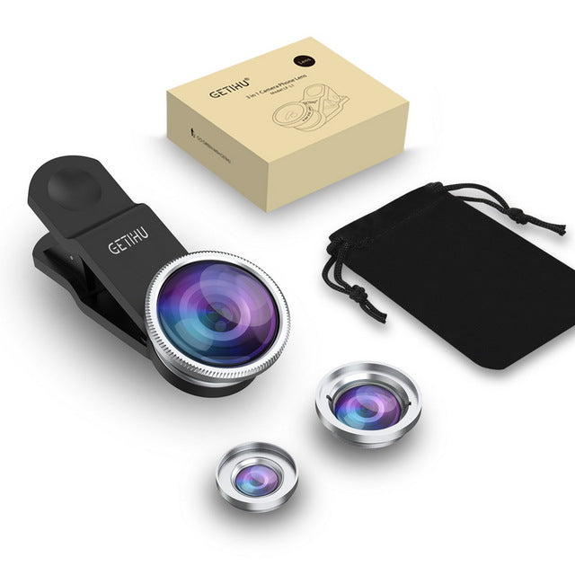 Universal 3 in 1 Wide Angle Macro Fisheye Camera Lens - Silver with Packing - easy - Trendences ~