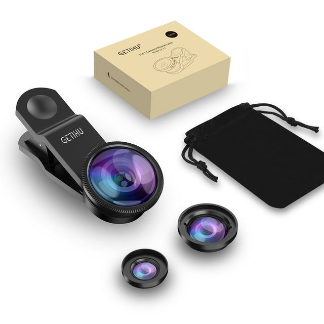 Universal 3 in 1 Wide Angle Macro Fisheye Camera Lens - Black with Packing - easy - Trendences ~