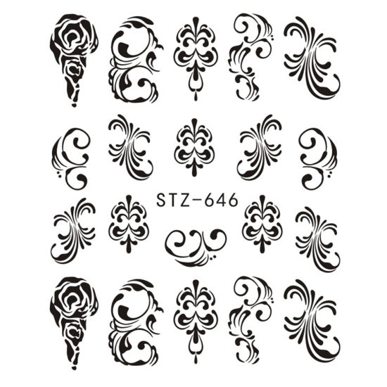 Black Flower Nail Art Stickers - STZ646 - easy - Trendences ~