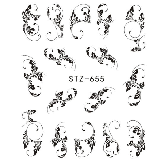 Black Flower Nail Art Stickers - STZ655 - easy - Trendences ~