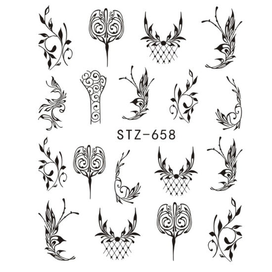 Black Flower Nail Art Stickers - STZ658 - easy - Trendences ~