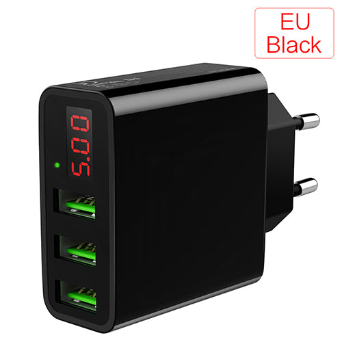 Multi USB Travel Charger 15W 3 Slots - EU black 3 LED port - easy - Trendences ~