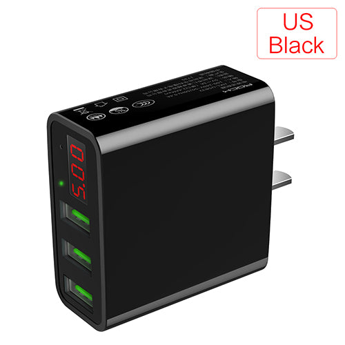 Multi USB Travel Charger 15W 3 Slots - US black 3 LED port - easy - Trendences ~