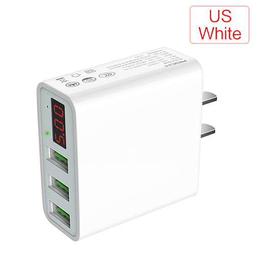 Multi USB Travel Charger 15W 3 Slots - US white 3 LED port - easy - Trendences ~